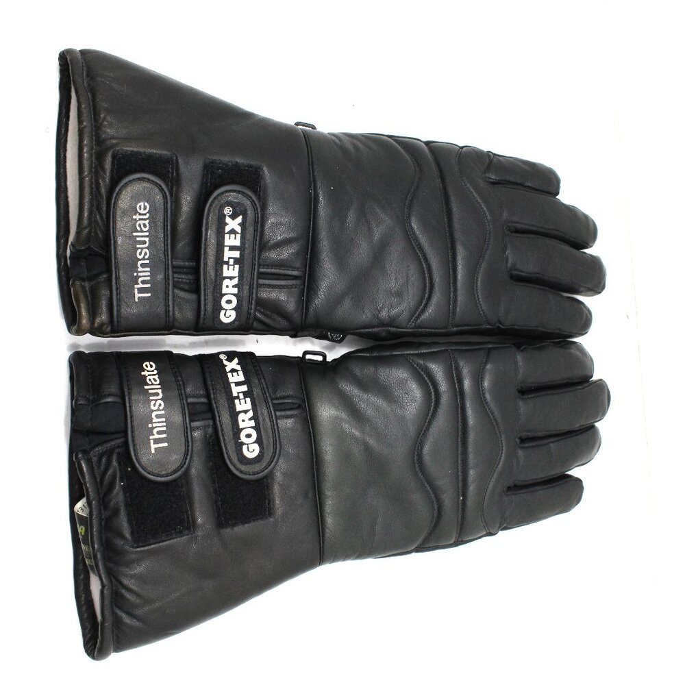 Olympia Black Long Leather Motorcycle Gloves Gore-Tex Riding Men's Size Small